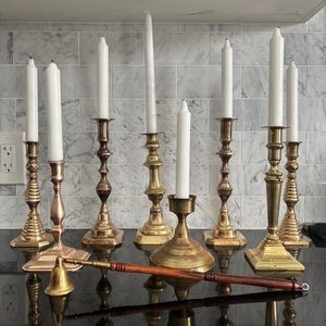 Assorted Lot of 8 Vintage Brass Candlestick Holders with Snuffer